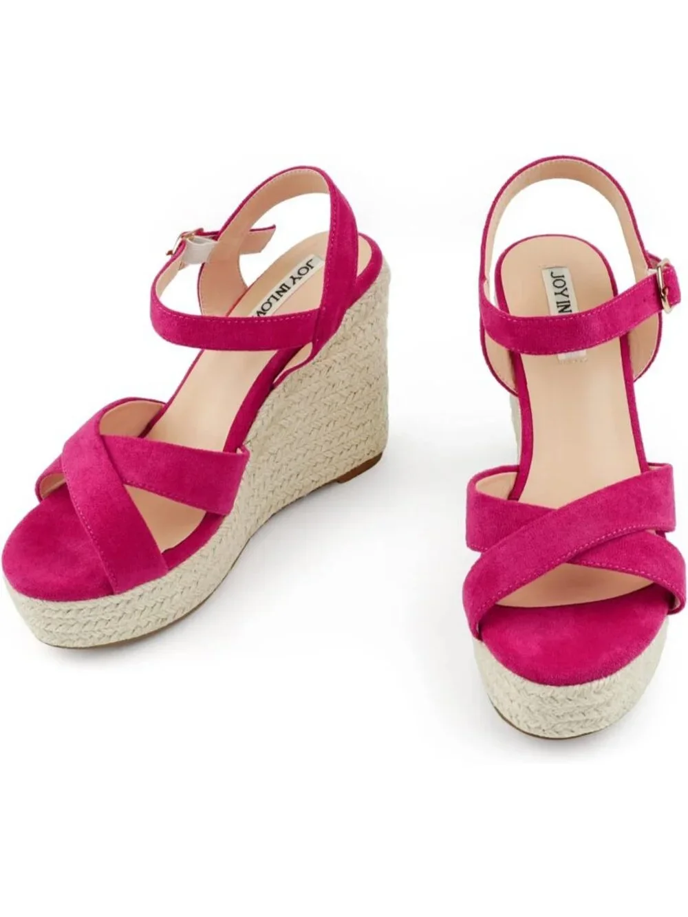 Women's Fuchsia Espadrille Wedge Sandals Platform Ankle Strap Open Toe Heels